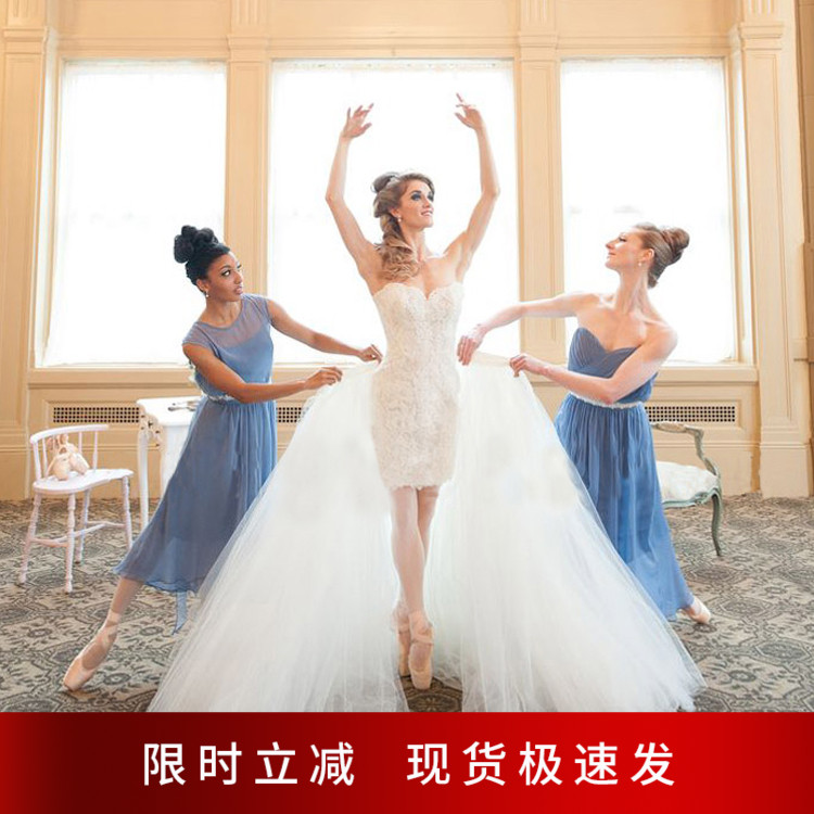 Angel's wedding dress Exterior View Temperament Obliteratine Front Short Back Long Ruffles Trailing Bridal Bridal Gown 1507