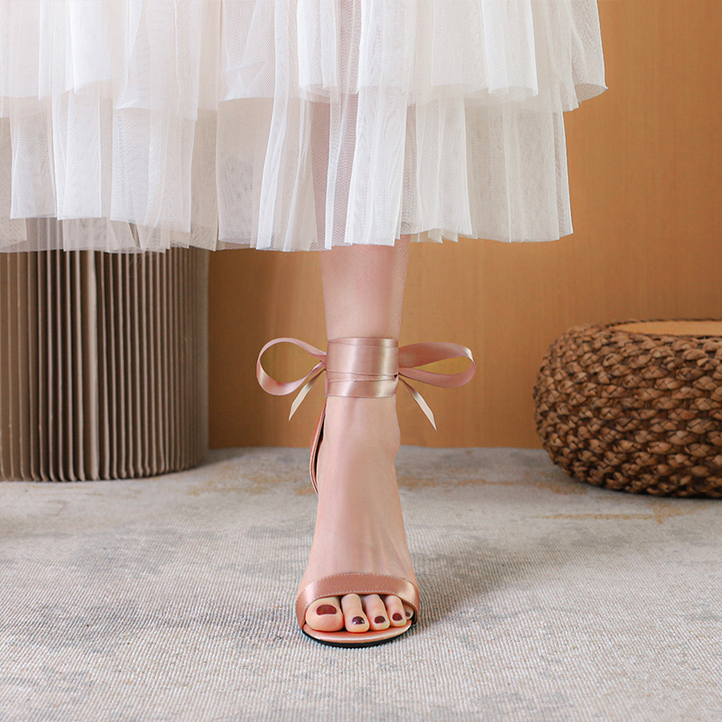 Lace-up high-heeled shoes women's summer nude color one word belt girl stiletto high-heeled sandals women's 2022 new style