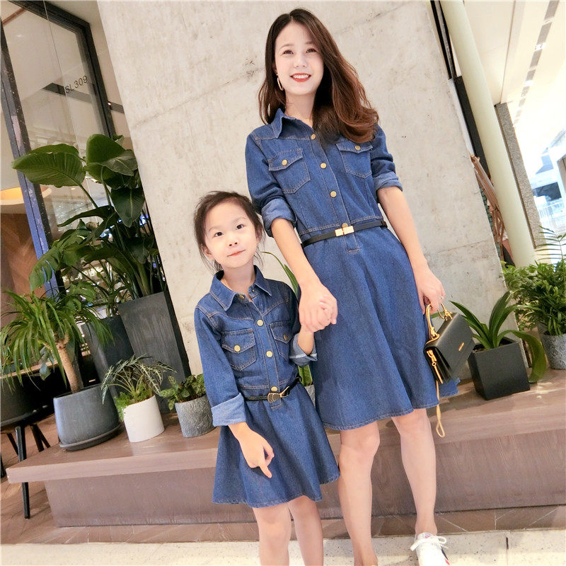 [USD 23.96] korean style long sleeve slim denim mother and daughter