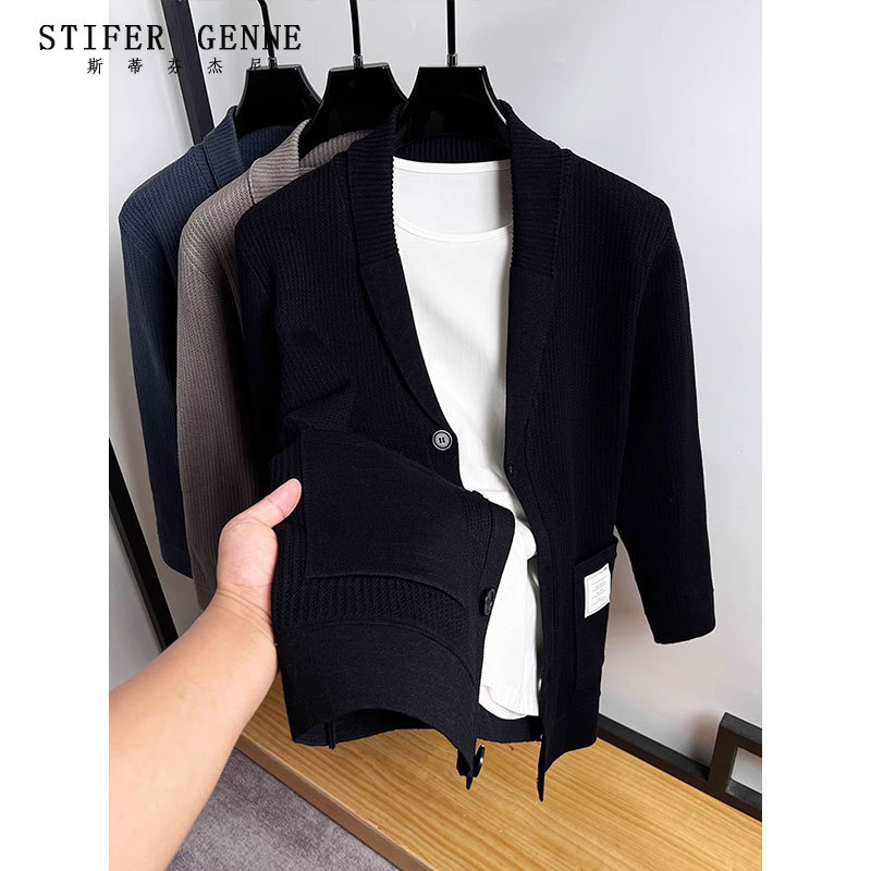 Stephen Solid Color Knitted Cardigan Jacket for Men 2026 New Spring and Autumn Simple Outerwear Men's Pocket Sweater Knitwear Stephen Solid Color Knitted Cardigan Jacket for Men 2026 New Spring and Autumn Simple Outerwear Men's Pocket Sweater Knitwear