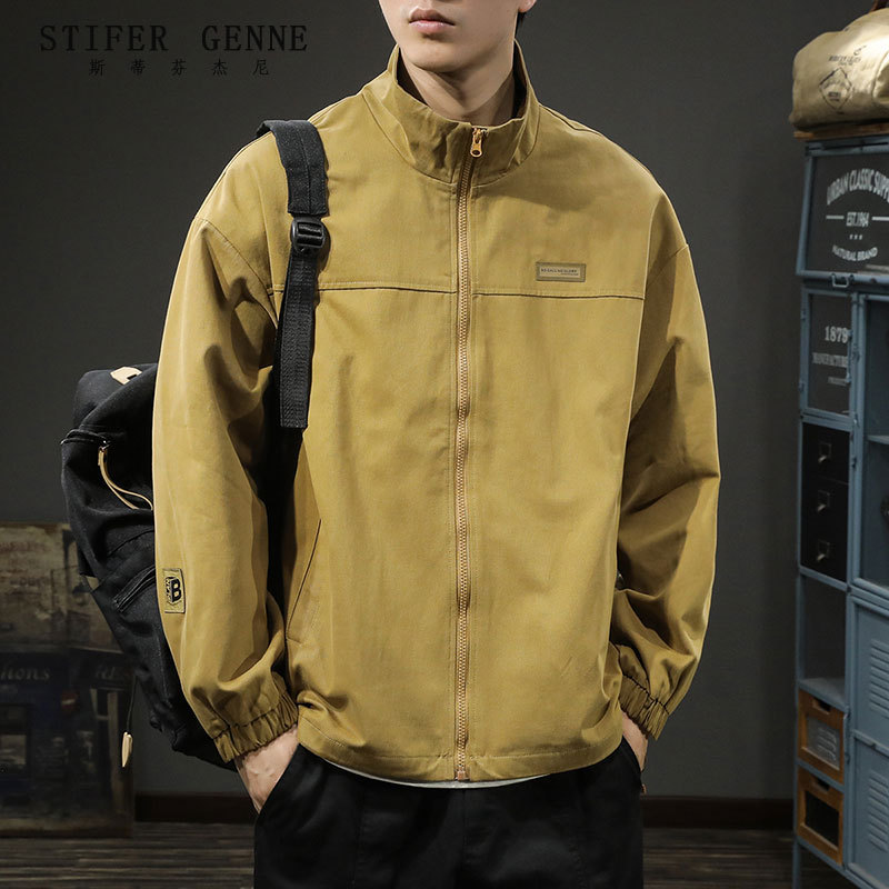 Stephen Trendy Brand Workwear Jacket Men's Spring and Autumn Style American Retro Loose Large Size Stand Collar Men's Top Clothing