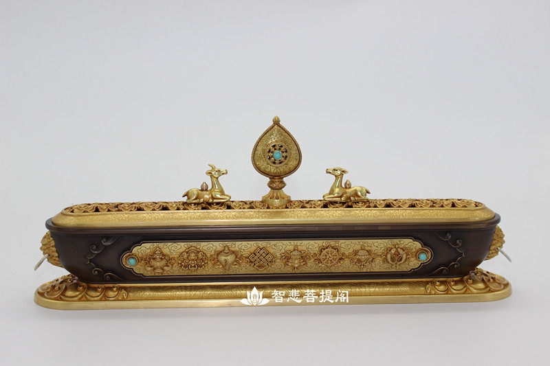 Tibetan Buddhism Supplies Xianglin pure bronze Bronze Auspicious Octapel Lions head hollowed-out line incense stove Incense Stove of Incense Burner