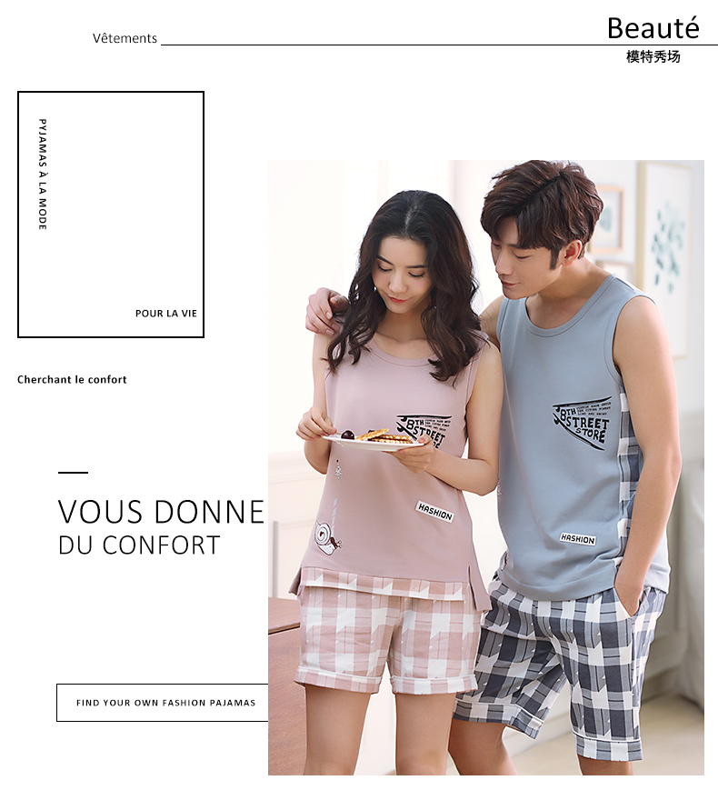 2 bộ giá bộ đồ ngủ mùa hè của phụ nữ bông vest có thể được đeo bên ngoài các cặp vợ chồng phù hợp với mùa hè thể thao quần short không tay nhà dịch vụ người đàn ông bộ hoạt hình các loại