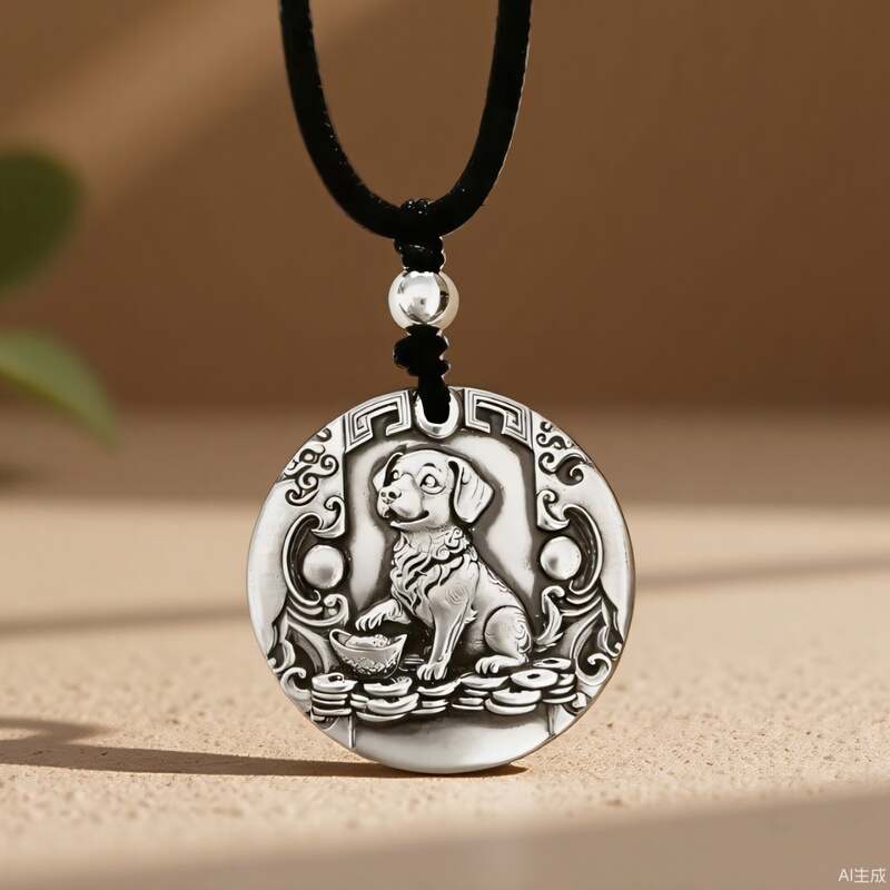 999 Pure Silver Dog Pendant Sterling Silver Necklace Twelve Zodiac Signs Birth Year Zodiac Sign Wealth戌狗 (Dog) Round Pendant Keychain 999 Pure Silver Dog Pendant Sterling Silver Necklace Twelve Zodiac Signs Birth Year Zodiac Sign Wealth戌狗 (Dog) Round Pendant Keychain
