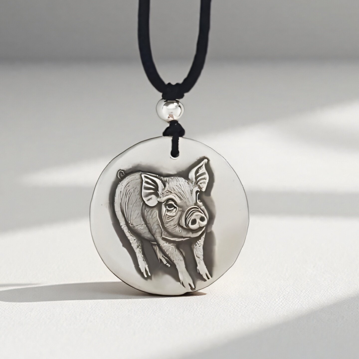 豚のペンダント、十二支の動物、999純銀ネックレス、ユニセックスのソリッドラウンドペンダントカーキーホルダー
