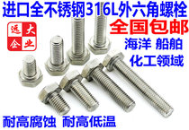 Imported stainless steel 316L hexagon screw full thread hexagon bolt M10 12 14 16 18