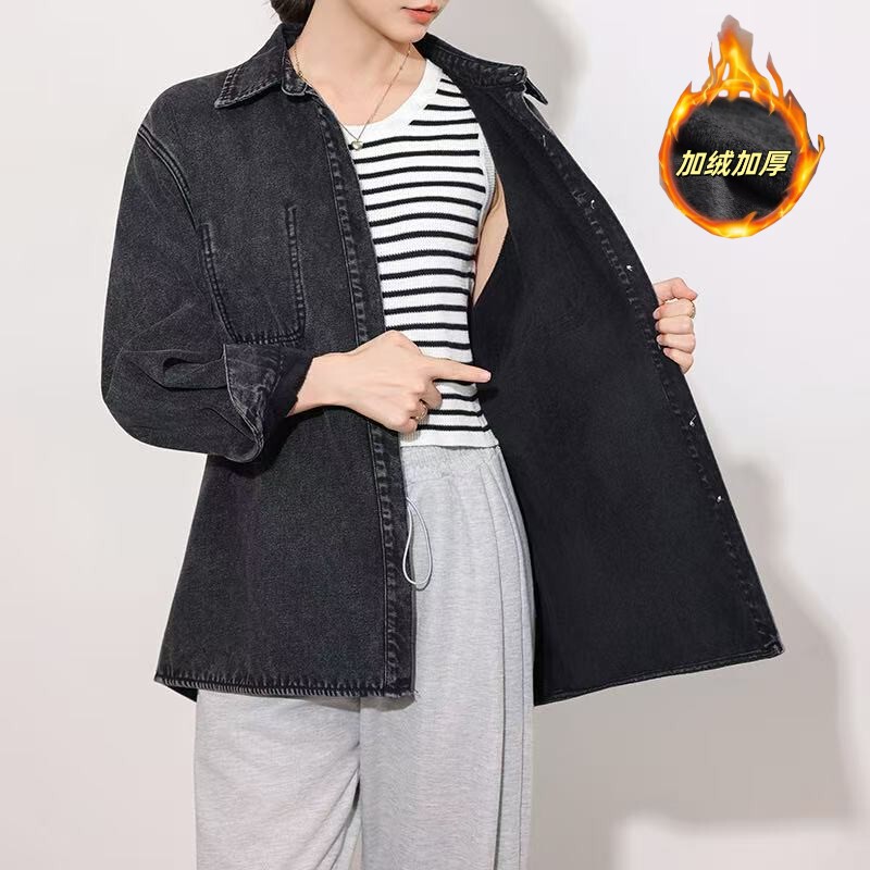 Hong Kong Style Thickened Denim Shirt for Women 2026 Autumn and Winter Loose Versatile Casual Fleece-Lined Vintage Washed Workwear Jacket Hong Kong Style Thickened Denim Shirt for Women 2026 Autumn and Winter Loose Versatile Casual Fleece-Lined Vintage Washed Workwear Jacket