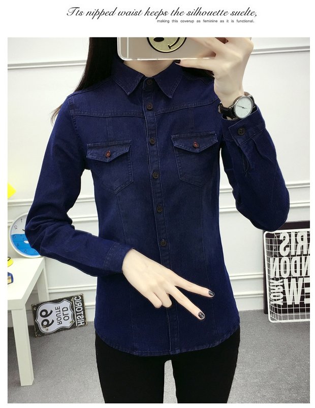 Mùa xuân và mùa thu áo sơ mi denim mới nữ dài tay đại học gió Hàn Quốc phiên bản áo sơ mi hoang dã cỡ lớn các kiểu áo sơ mi hoa nữ đẹp