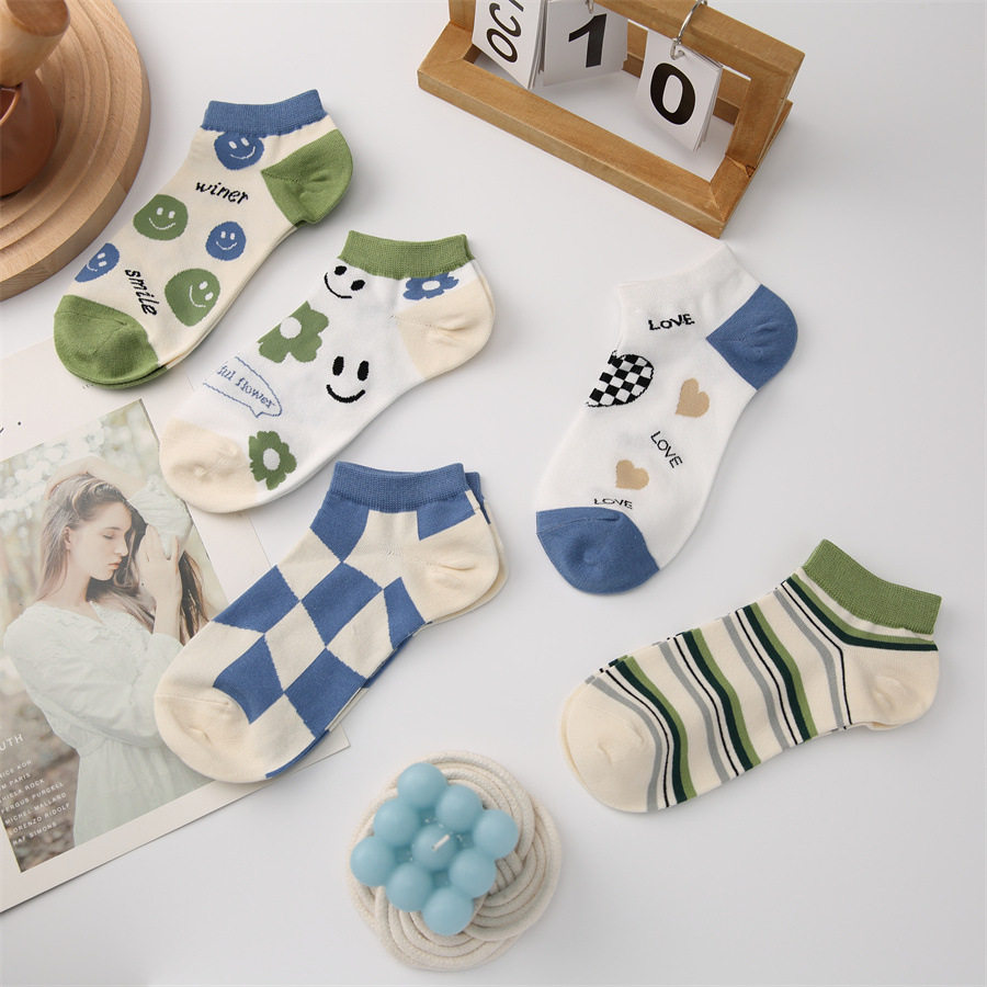 McSox wa2022 Spring autumn new Chaostocking Green Department Silo Socks Lovers Personality Streaks of Love Slaughter Face Short Sox Women