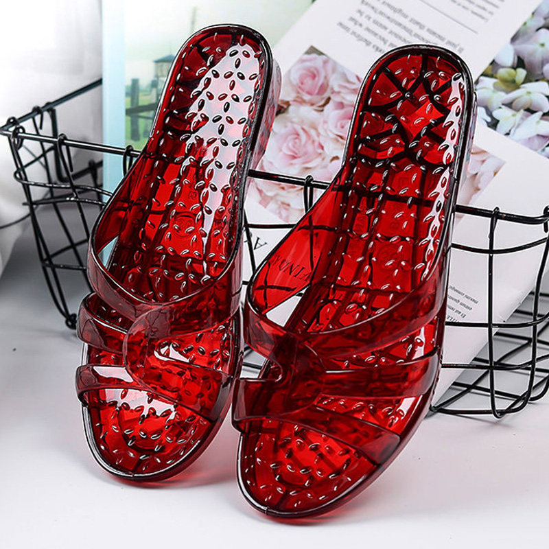 Summer new slippers female crystal plastic jelly slippers indoor home non-slip deodorant bath word drag female