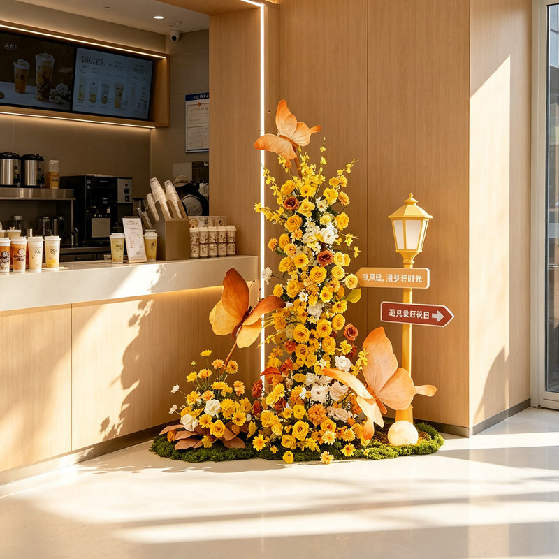 Yellow Artificial Flowers with a High-End, Realistic Waterfall Flower Design, Suitable for Coffee Shop Atmosphere Decoration, Paper Art Butterfly Decoration, and Faux Flower Landscaping
