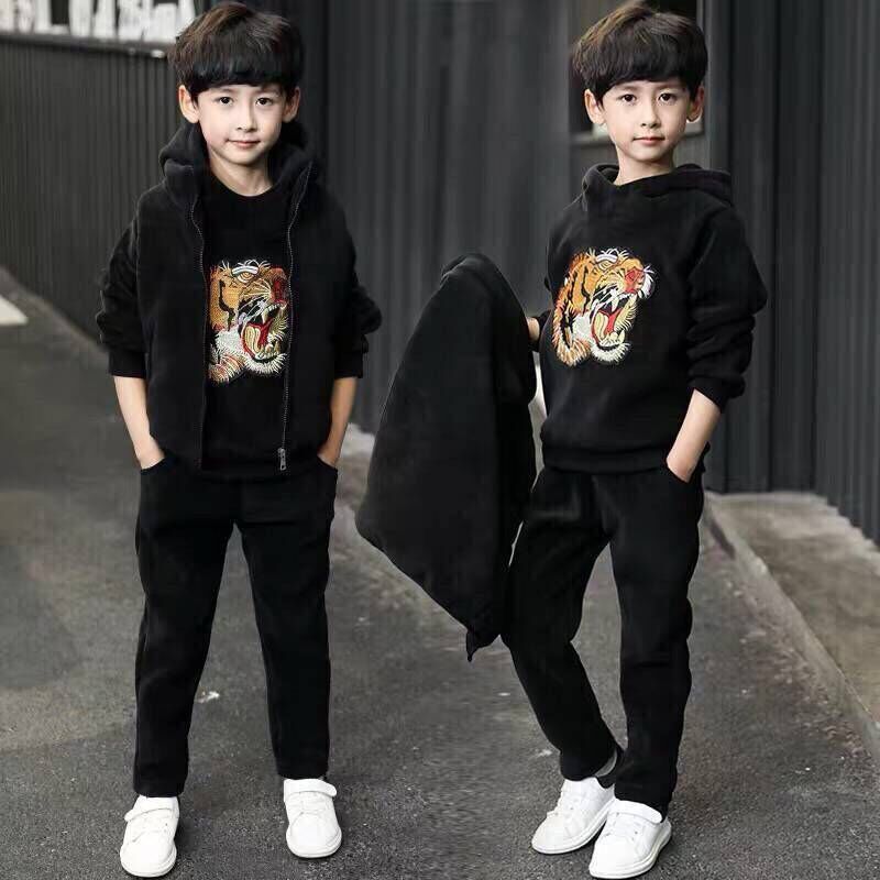 Three-piece children's clothing men's winter clothing suit children's double-sided velvet autumn and winter clothes for big children plus velvet thickening 2022 new