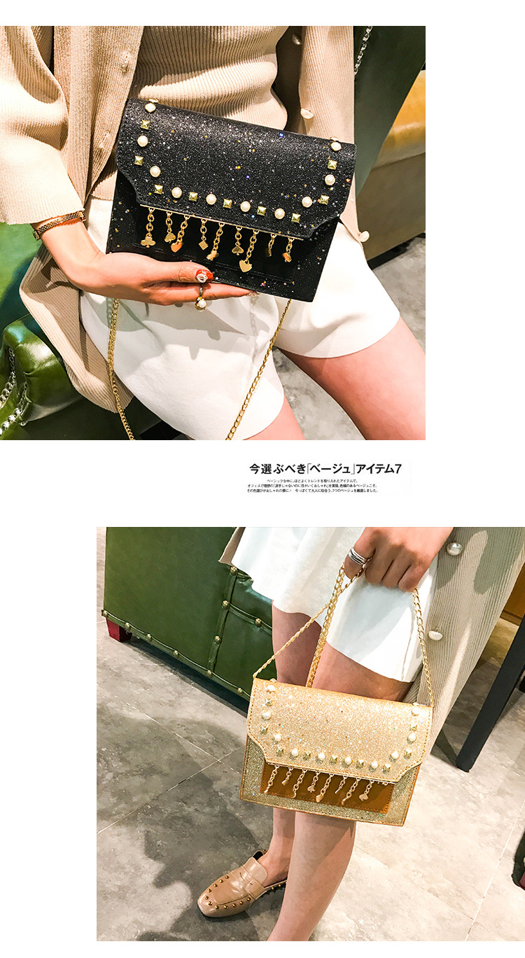 TATA New Fashion Women Shoulder Bag Chain Strap Handbags Clutch Bag Ladies Messenger Bags black one size 18