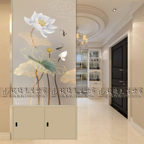 Custom screen partition Art glass entrance aisle background Simple carved double-sided translucent shoe cabinet partition lotus