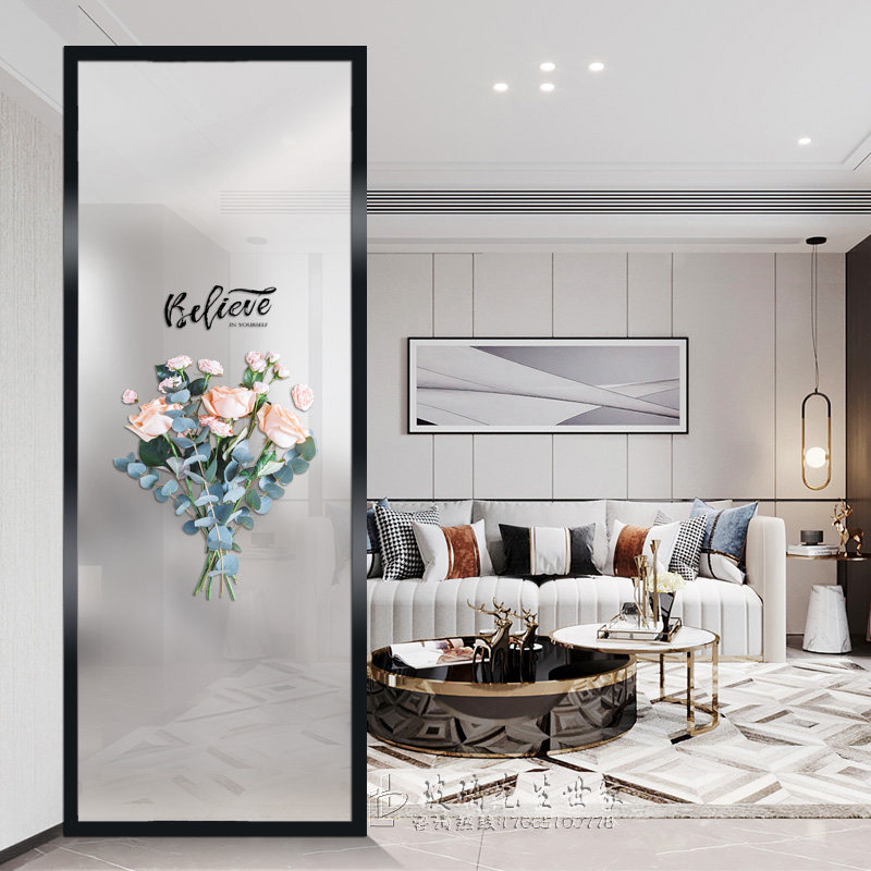 Customized Nordic glass light-transmitting partition screen entry porch living room home kitchen light luxury modern minimalist decoration