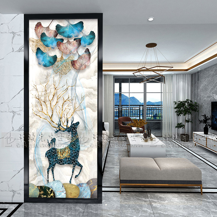 Minimalist Modern Nordic Art Glass Entry Entrance Screen Partition Living Room Decoration Custom Steelmaking Craft Elk Deer