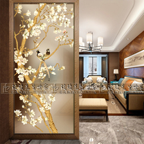 Custom craft art glass European living room entrance background wall Screen partition on shoe cabinet Magpie orchid