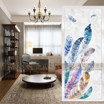 Modern art glass entrance background wall partition cabinet Jane European screen Frosted tempered decoration Auspicious feathers