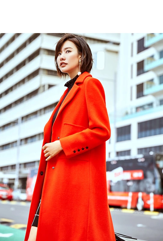 Bartina mùa thu và mùa đông phong cách mới áo khoác len đỏ thanh lịch trong một bộ đồ dài cổ áo hai mặt áo gió nữ