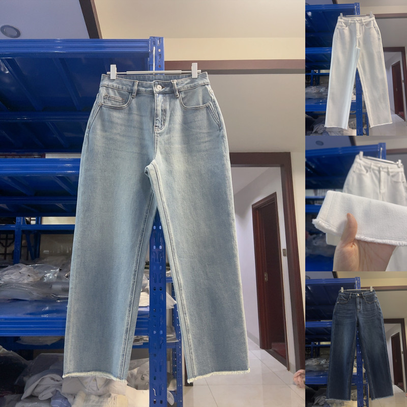 Chunwei! 26 Spring/Summer ~ Women's High-Waisted Frayed Edge Baguette Pants, Stretchy Straight-Leg Cropped Jeans ~ Customer-Supplied Lycra Double-Core