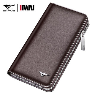 Septwolves Men's Wallet Genuine Leather Brand Pure Cowhide Long Style Light Luxury Men's Clutch Bag 2025 New Model