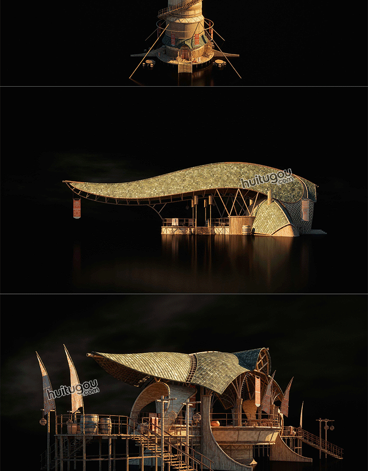 MAYA远古东方神话魔幻风格盖亚竹风建筑3D模型素材Kitbash3D-Gaea - KitBash3D模型 - 绘图狗-设计灵感素材集散地