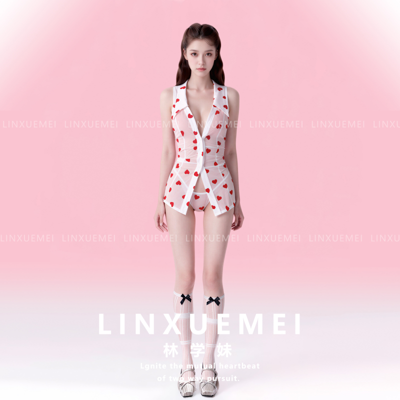 Jiaojian White Fluffy Red Heart* Sexy Nightgown Pure Desire Heart Mesh Shirt Short Skirt Female Nurse Uniform Lingerie Jiaojian White Fluffy Red Heart* Sexy Nightgown Pure Desire Heart Mesh Shirt Short Skirt Female Nurse Uniform Lingerie