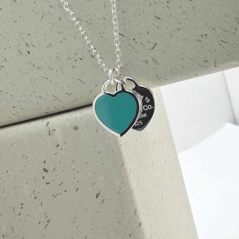 Original Celebrity Style Double Heart Necklace for Women, 925 Sterling Silver Clavicle Chain, High-End Internet Celebrity Enamel Blue Heart Necklace Original Celebrity Style Double Heart Necklace for Women, 925 Sterling Silver Clavicle Chain, High-End Internet Celebrity Enamel Blue Heart Necklace