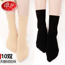 Langsha stockings womens spring and autumn thick anti-hook silk middle tube black non-slip flesh velvet autumn and winter socks