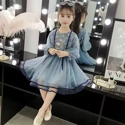 Girl princess dress puffy gauze dress little girl spring and autumn embroidery flower dress 2021 new children autumn women