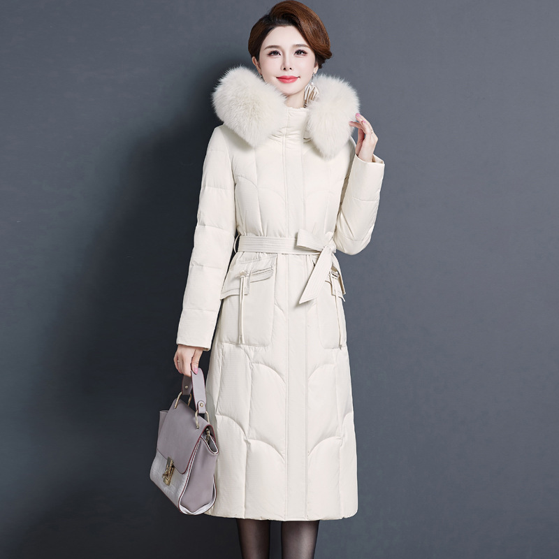 2026 New Stylish and Fashionable Mid-Length Thick Winter Coat for Mothers, Over-The-Knee White Duck down Jacket for Middle-Aged Women