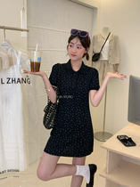 (Y JIA) Vratsa Coast Retro Print Waist Slim Lapel Dress