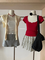 (WGWE) Very good fit simple and attractive lace bow pure desire slim short-sleeved T-shirt
