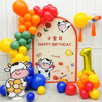 Bull Year Bull Baby Full Moon 100 Days A Week Old Dinner Party Boy Girl Birthday Decoration Scene Placement Balloon Background Wall