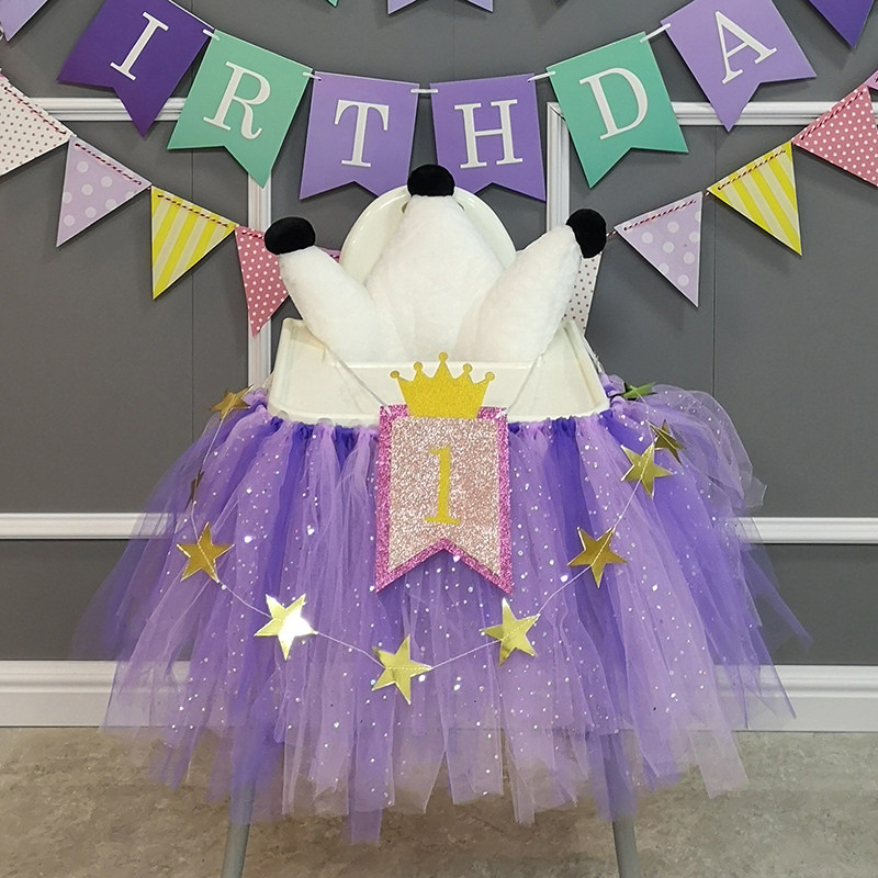 Baby 1 Year Birthday Arrangement Decoration Items Boy Girl Party Party Themed Tutu Dining Chair Veil Skirt 2