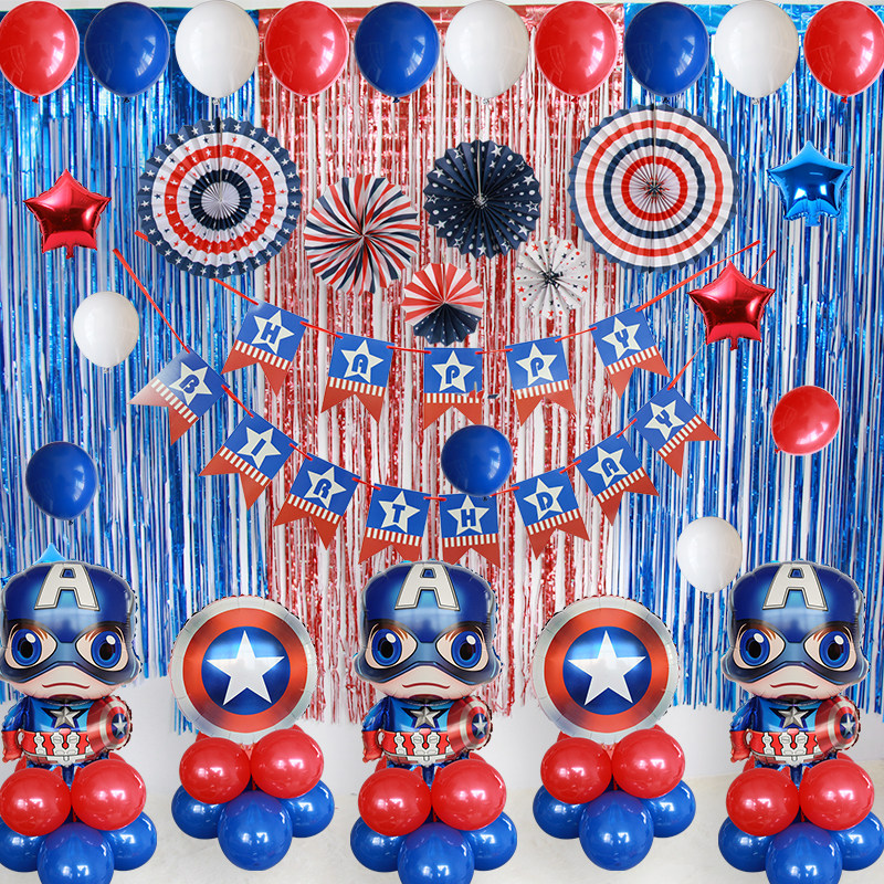 American Captain Spider Man Avengers League Hero Children Boy Birthday Party Decoration Scene Placement Balloons