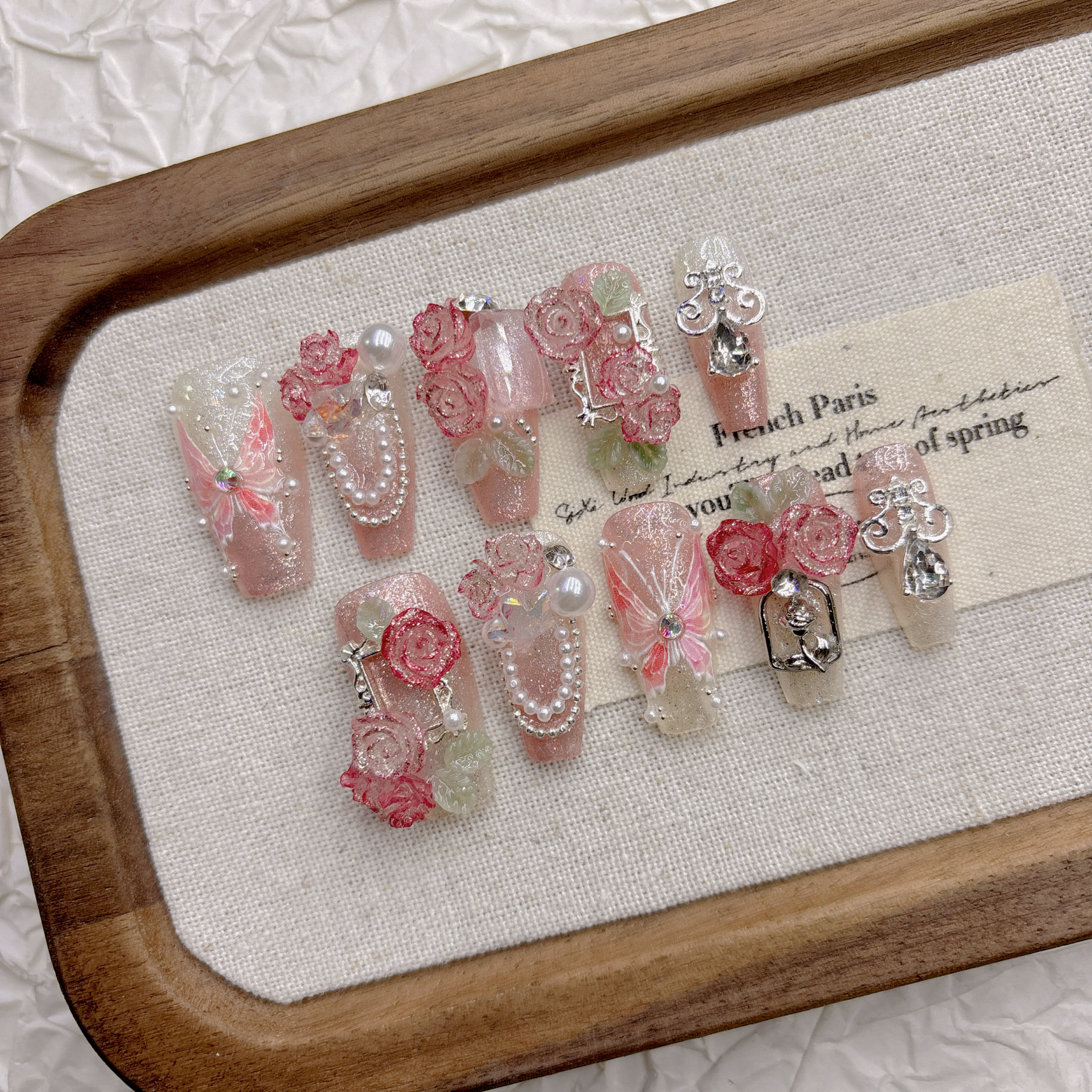 Pink butterfly handmade armor French gentle high-end niche white 2026 new medium and long models — wholesale press on nails detail view 3