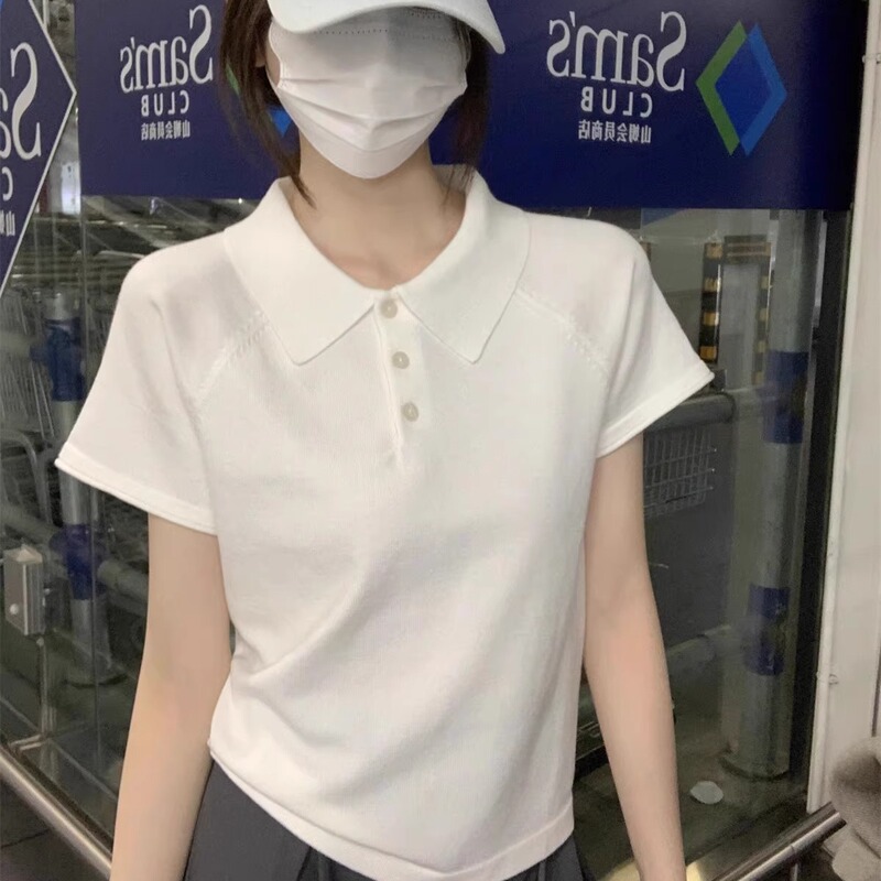 2026 New Popular Unique and Super Stylish Polo Collar White Short-Sleeve T-Shirt for Women, Base Layer Top, Inner Wear Shirt