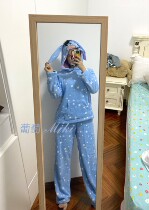 Beauty single cute long ears hooded top trousers two-piece suit pajamas home clothes cute