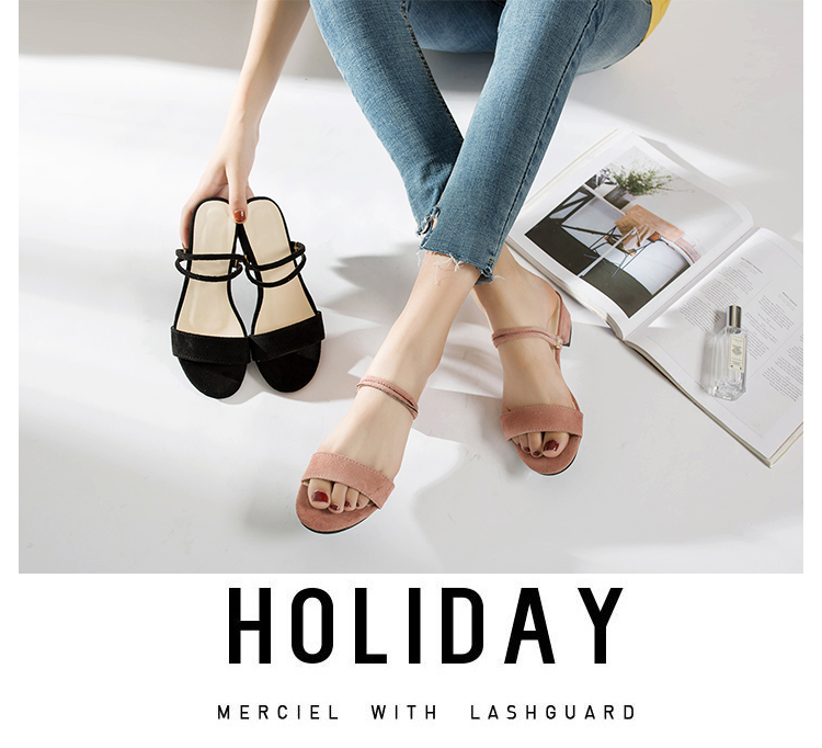 Một đôi giày, hai đôi sandal nữ, hè 2018, phiên bản mới của Hàn Quốc dày với chữ La Mã mang giày cổ tích sang trọng dép quai ngang nữ