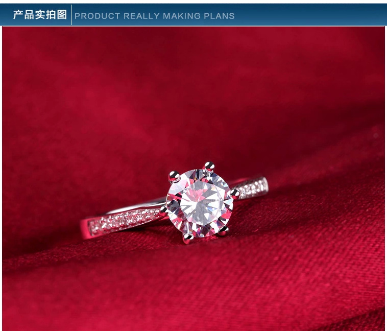 Sterling bạc 925 micro-set kim cương nữ cầu hôn đính hôn trái tim nhẫn và tám mũi tên một carat kim cương mô phỏng - Nhẫn nhẫn lông voi nam