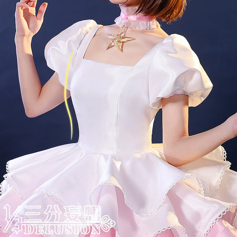 Триумфальная фантазия Magical Girl Sakura Variety Sakura Cos Outfit Sakura Розово-белый Боевой костюм для косплея Женский костюм C