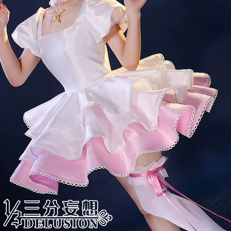 Триумфальная фантазия Magical Girl Sakura Variety Sakura Cos Outfit Sakura Розово-белый Боевой костюм для косплея Женский костюм C