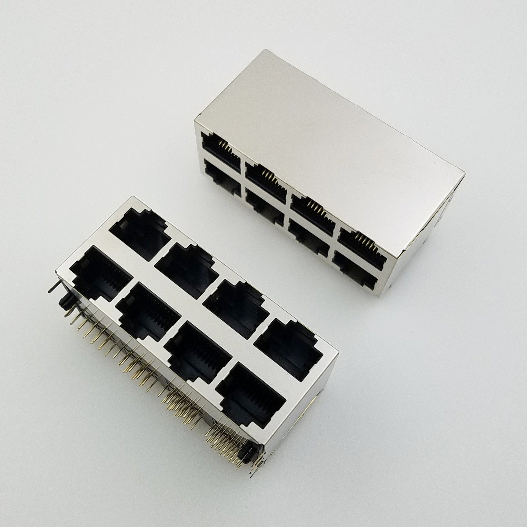 Horizontal RJ45 socket 2*4 network plug 8P8C network wire interface Crystal header with shielded copper housing