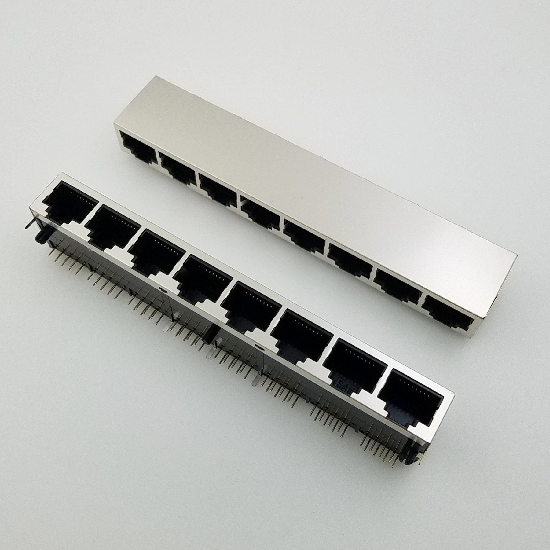 Horizontal RJ45 socket 1*8 Internet spigot 8P8C network route connector crystal head seat with shielded copper shell