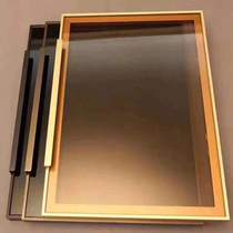 Light luxury minimalist aluminum alloy tempered gray glass cloakroom book and wine cabinet flat door custom-made extremely narrow door manufacturer