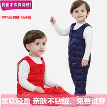 Childrens down pants baby one-piece clothes thickened back belt pants male and female child liner white duck suede trousers outside wearing winter clear cabin