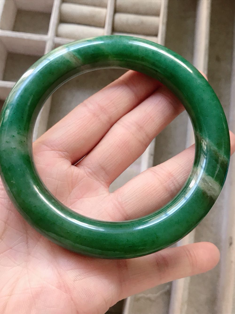 Tianjiao jade dushan jade 5960 ice full green day blue oil green round bracelet jade bracelet bracelet source factory