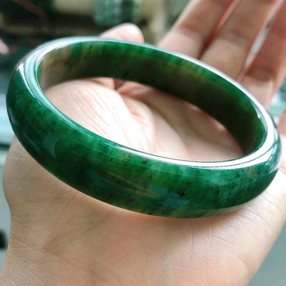 Nanyang Unique Mountain Jade Ice Seed 60 White Sky Blue Jade Bracelet Full Green Old Stock Emerald Jewelry Handdecorated Appraisal Female