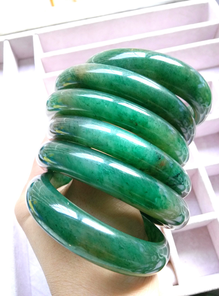 Dushan jade old pit full green wide bracelet 53 natural jade no cracked ice jade bracelet female bracelet daytime blue